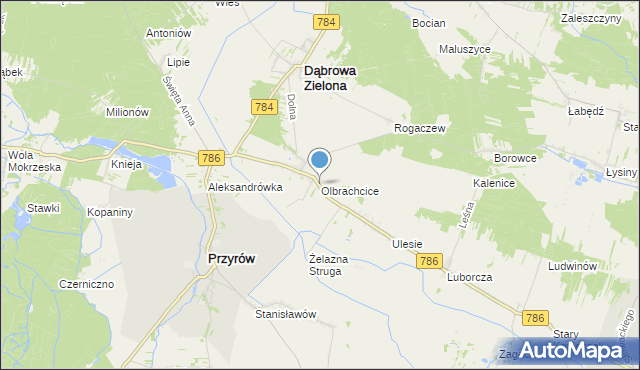 mapa Olbrachcice, Olbrachcice gmina Dąbrowa Zielona na mapie Targeo